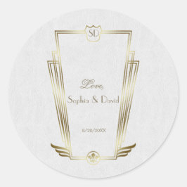 王室の金ゴールド白アールデコモノグラ結婚ム ラウンドシール
