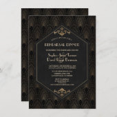 王室の金ゴールド素晴らしギャツビーアールデコリハーサルディナー 招待状 (正面/裏面)