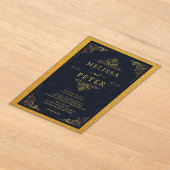 王室の金ゴールド華美結婚グリッター アクリル招待状 (レイダウン)