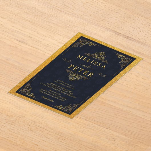 王室の金ゴールド華美結婚グリッター アクリル招待状 (レイダウン)