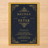 王室の金ゴールド華美結婚グリッター アクリル招待状 (正面)
