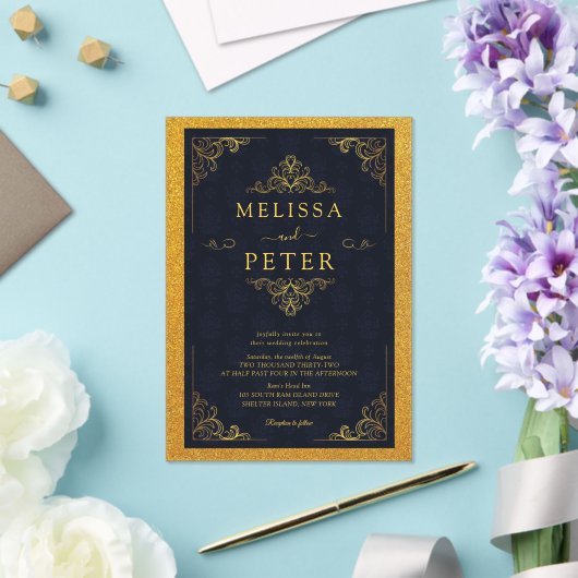 王室の金ゴールド華美結婚グリッター アクリル招待状 (インサイチュ (ウェディング))