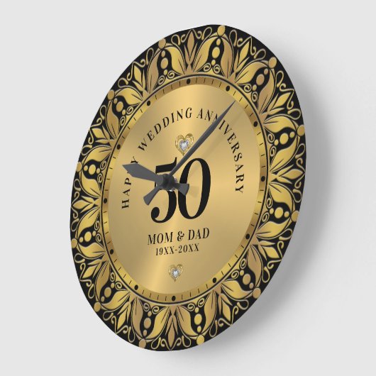 王室の金ゴールド飾結婚り枠の記念日2 ラージ壁時計 (傾斜)