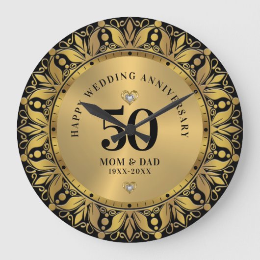 王室の金ゴールド飾結婚り枠の記念日2 ラージ壁時計 (正面)
