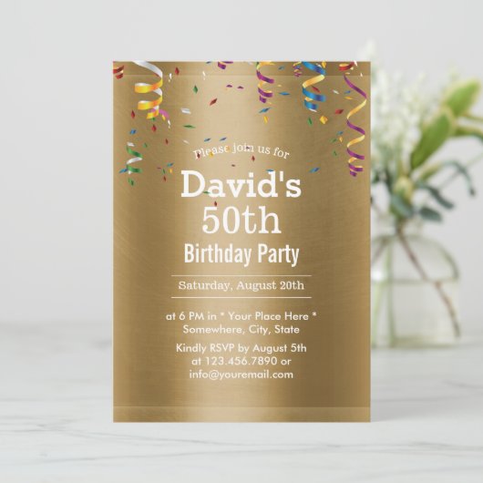 王室の金ゴールド50歳の誕生日パーティー 招待状 (スタンド正面)