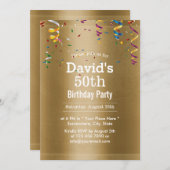 王室の金ゴールド50歳の誕生日パーティー 招待状 (正面/裏面)