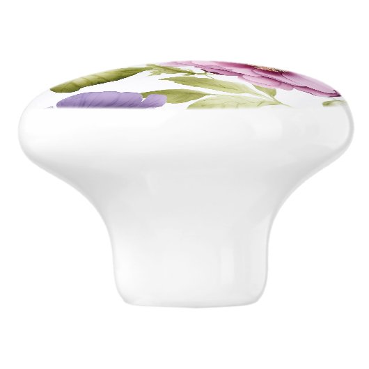王室の開花交響楽紫色の花の模様 セラミックノブ (側面)