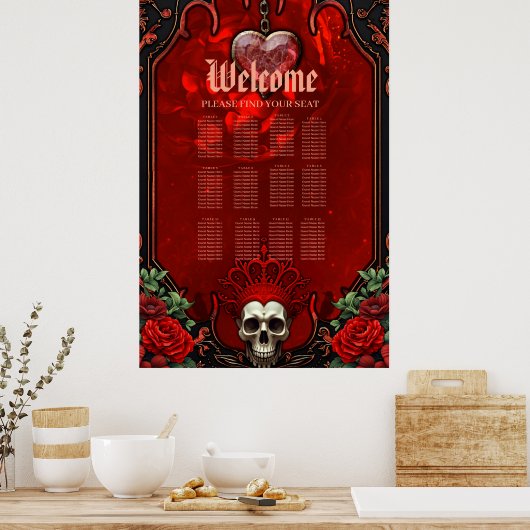 王室の闇、ゴシックのハートとスカル。 ポスター (キッチン)