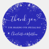 王室の青い銀のグリッター感謝していの結婚ハート ラウンドシール (正面)