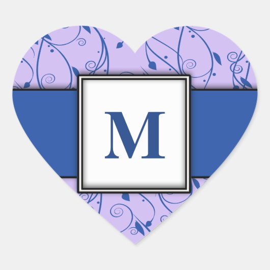 王室の青と紫の渦巻形のフローラ ハートシール (正面)