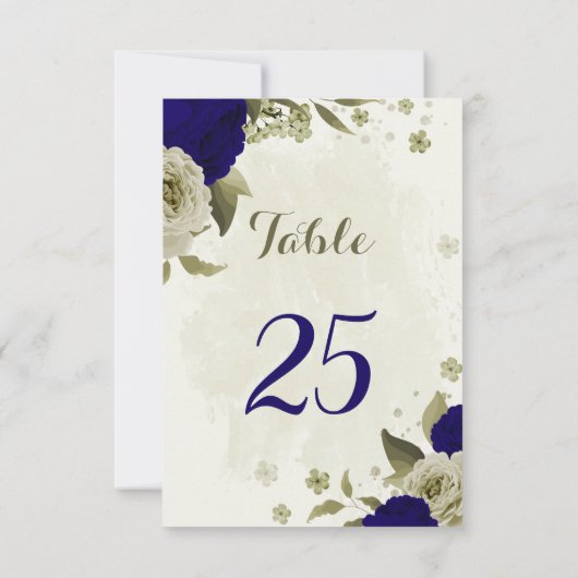 王室の青ベージュフローラ表カード 招待状 (裏面)