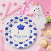 王室の青色卒業パターン（の模様が）ある帽 ペーパープレート (パーティー)