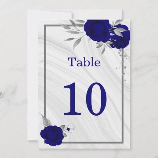 王室の青銀フローラ幾何学表 招待状 (正面)