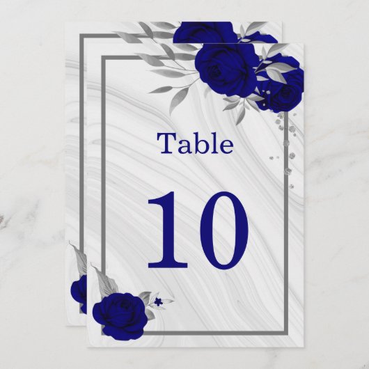 王室の青銀フローラ幾何学表 招待状 (正面/裏面)