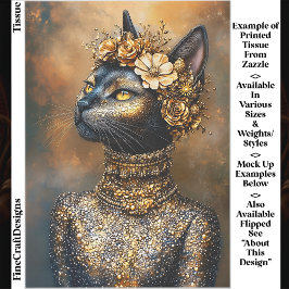 王室の黒猫の金色の肖像　EB3L　切り絵デコパージュ 薄葉紙