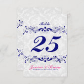 王室の – 青トーンエレガントフローラレースホワイトダマスク 招待状 (正面/裏面)