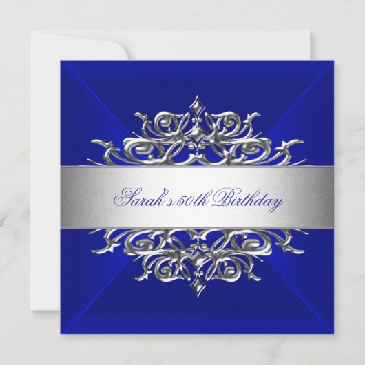 王室のBlue On Silver 50thバースデーパーティー 招待状 (正面)