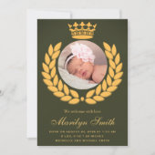 王室のCrown Olive Green写真誕生のお知らせ 案内状 (正面)