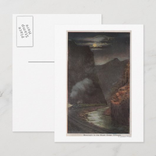 王室のGorge, CO - Moonlight View of Train ポストカード (正面/裏面)