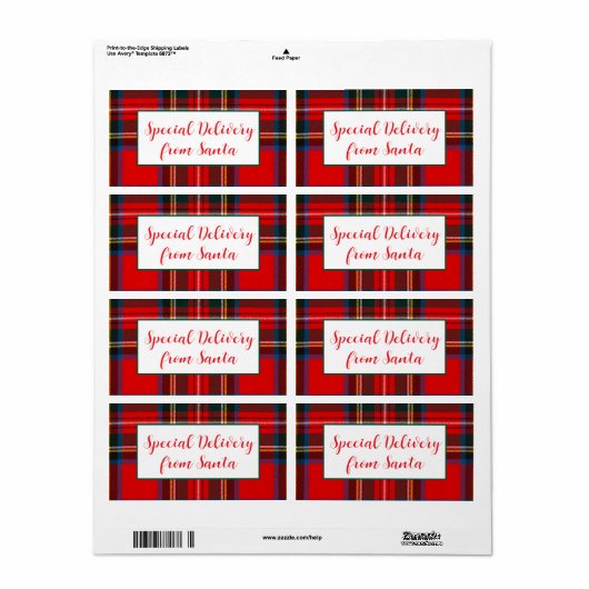 王室のStewart Christmas Plaid Santa PERSONALIZATION ラベル (フルシート)