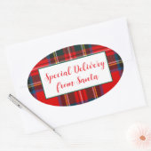 王室のStewart Christmas Plaid Santa PERSONALIZATION 楕円形シール (封筒)