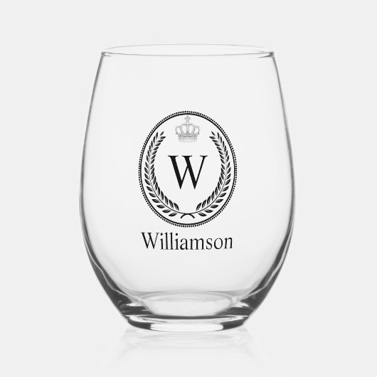 王室紋章のモノグラム ステムなしワイングラス (正面)