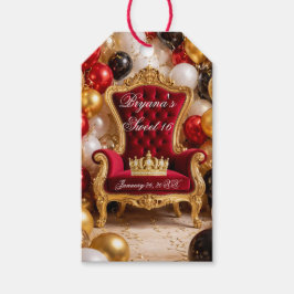 王座に輝くゴールドのロイヤルチェア誕生日パーティー ギフトタグ