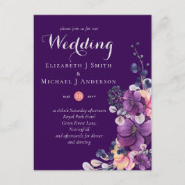 王朝のパープルジンジャー花の結婚式の招待状 ポストカード