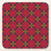 王朝ジオメトリ：赤パタ伝統的ーン スクエアペーパーコースター (正面)