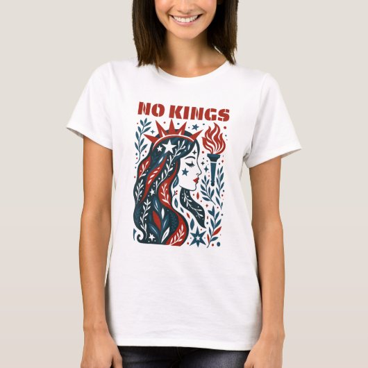 王様などいらない レトロな愛国的な女性の自由アート 7月4日 Tシャツ (正面)
