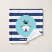 王白くまは及び-名前をカスタムするを縞で飾ります バスタオルセット (ウォッシュタオル)