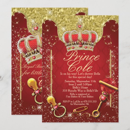 王立プリンスベイビーボーイシャワー招待状 招待状 (正面/裏面)