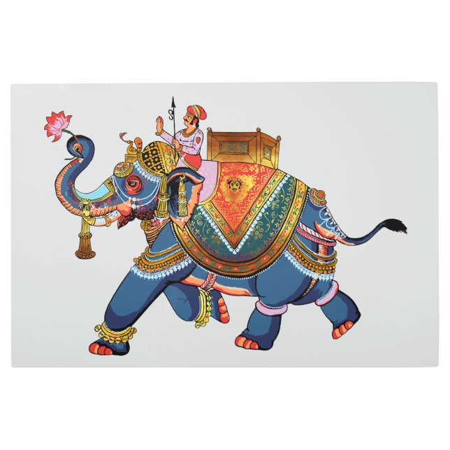 王象の旅: インドの民俗デザイン メタルプリント (正面)