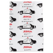 玩具警察車名前をカスタムする子供の誕生日 ミディアムペーパーバッグ (裏面)