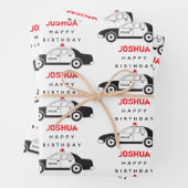 玩具警察車名前をカスタムする子供の誕生日 ラッピングペーパーシート (インサイチュ)