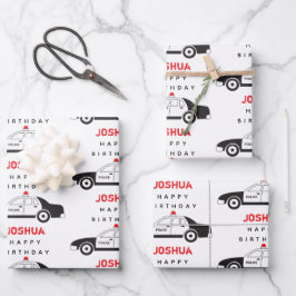 玩具警察車名前をカスタムする子供の誕生日 ラッピングペーパーシート