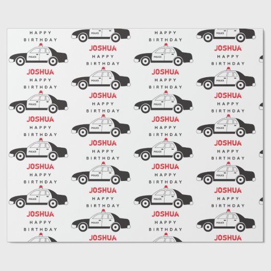 玩具警察車名前をカスタムする子供の誕生日 ラッピングペーパー (フラット)