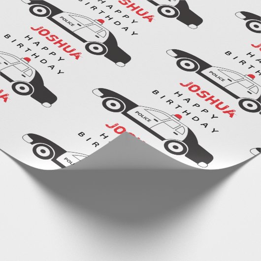 玩具警察車名前をカスタムする子供の誕生日 ラッピングペーパー (角)