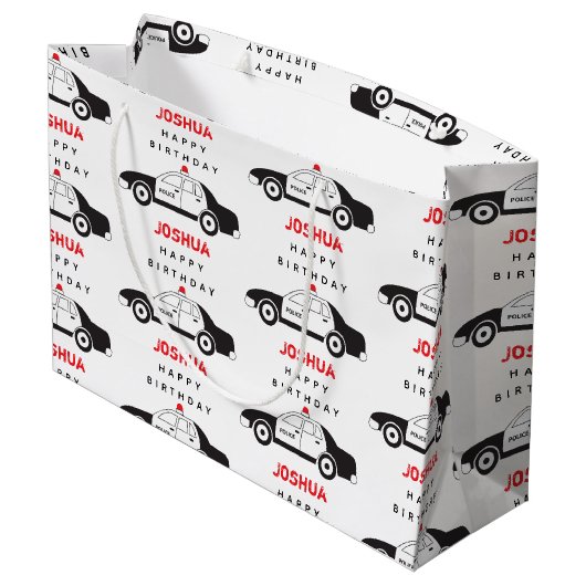 玩具警察車名前をカスタムする子供の誕生日 ラージペーパーバッグ