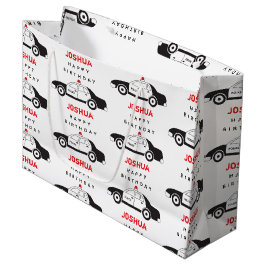 玩具警察車名前をカスタムする子供の誕生日 ラージペーパーバッグ