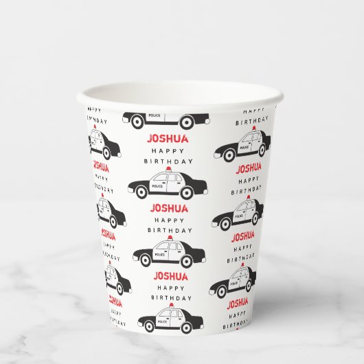 玩具警察車名前をカスタムする子供の誕生日 紙コップ (正面)