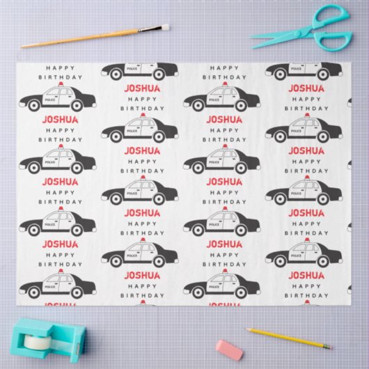 玩具警察車名前をカスタムする子供の誕生日 薄葉紙 (クラフト)
