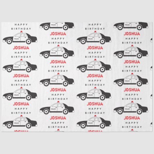 玩具警察車名前をカスタムする子供の誕生日 薄葉紙 (正面)