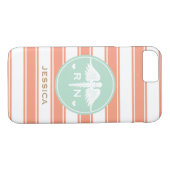 珊瑚およびティール(緑がかった色)のストライプなケリュケイオンのナースRN Case-Mate iPhoneケース (裏面(横))