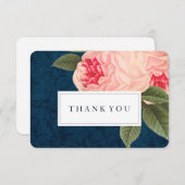 珊瑚および濃紺のぼろぼろのシックなサンキューカード サンキューカード (正面/裏面)