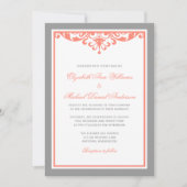 珊瑚および灰色の華麗さの結婚式招待状 招待状 (正面)