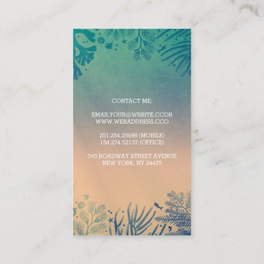 珊瑚および熱帯海の宝物リース 名刺 (裏面)