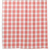 珊瑚および白いバッファローの格子縞パターン シャワーカーテン (正面)