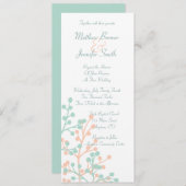珊瑚および緑の花の長い結婚式招待状 招待状 (正面/裏面)