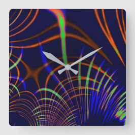 珊瑚から石灰緑色と青色に尖った曲線 スクエア壁時計